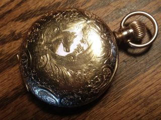 Antique 18s Columbus Railway King 14k Gold Filled Hunter Case Horse Pocket Watch