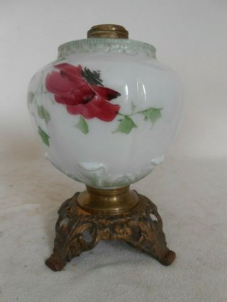 Antique Hand Painted Victorian Glass Oil Lamp Base,  Kerosene Lamp