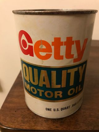 Vintage 1 Quart Getty Quality Motor Oil Can Full