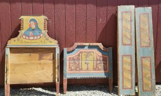 Antique 1841 Hungarian Folk Art Painted Single Bed Complete