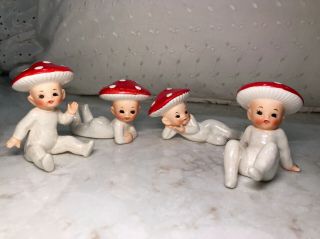 Four Vintage Luster Christmas Babies Elves Pixies Polka Dot Figurines