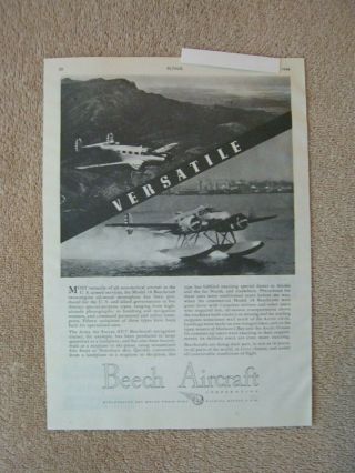 Vintage 1944 Wwii Beech Aircraft Model 18 Beechcraft At - 7 Trainer Print Ad