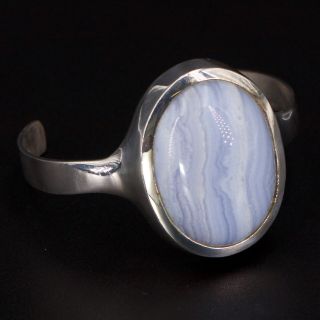 Vtg Sterling Silver - Cory Modernist Blue Lace Agate 6 " Cuff Bracelet - 37g