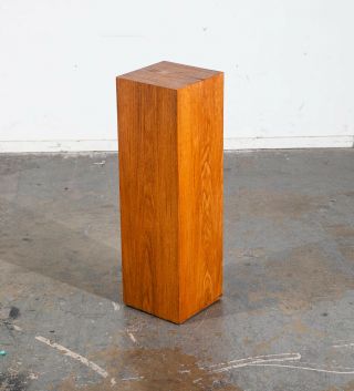 Mid Century Danish Modern Pedestal Teak Wood Stand Table Cube Square Display Art