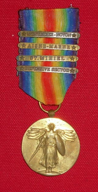 U.  S.  Ww1 Victory Medal With 4 Bars