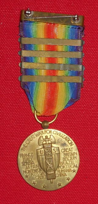 U.  S.  WW1 VICTORY MEDAL WITH 4 BARS 2