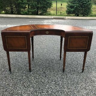 Vintage Kittinger Demi Lune Mahogany Desk With Leather Top And Drop Leaves