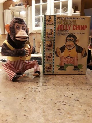 Vintage Musical Jolly Chimp W/box 7061 Daishin Japan