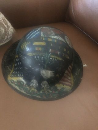 Rare World War I Detailed Painted Trench Art Helmet