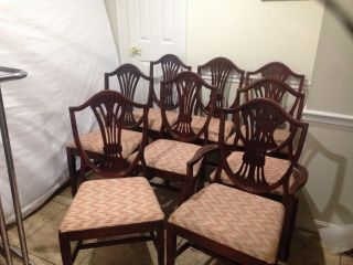 Set Of 8 Shield Back Mahogany Dining Chairs By Lenoir Chair Co.  N.  C.