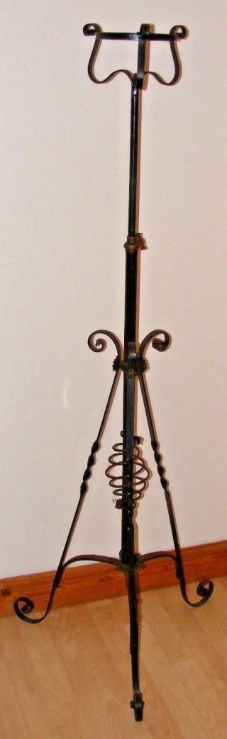 Antique Victorian Wrought Iron Piano Oil Lamp Stand Floor Lamp,  Extendable