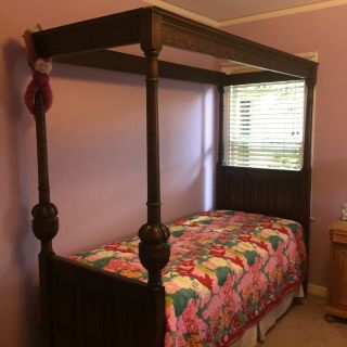 Bed Antique Canopy Victorian Oak Single Bed.