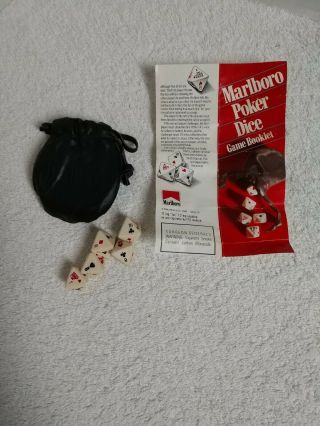 Vntg 90s Marlboro Poker Dice Game 8 Sided With Leather Pouch & Game Booklet