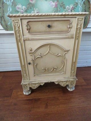 Omg Old Vintage French Nightstand Exquiste Carved Details Scrolly Hand Painting