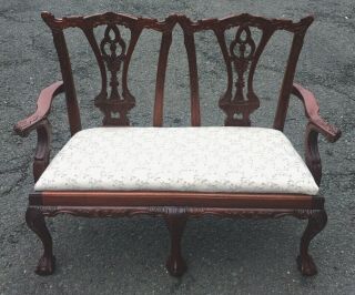 Vintage Carved Mahogany Queen Anne Style Miniature Salesman Sample Loveseat Sofa