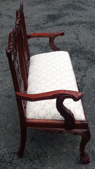 Vintage CARVED MAHOGANY Queen Anne Style MINIATURE Salesman Sample LOVESEAT Sofa 2
