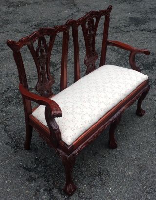 Vintage CARVED MAHOGANY Queen Anne Style MINIATURE Salesman Sample LOVESEAT Sofa 3