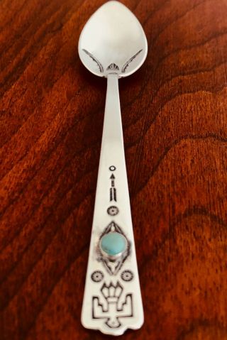 - Native American Sterling Silver Demitasse Spoon With Turquoise / Green Stone