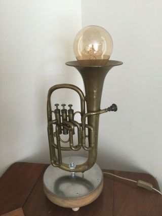 Antique Hawkes & Son Tenor Horn Steampunk Lamp Circa 1912