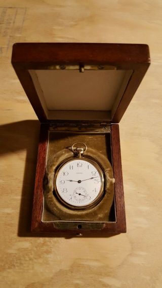 1912 E Howard Keystone 12 S 14k Solid Gold Pocket Watch W/wooden Box Thin Model