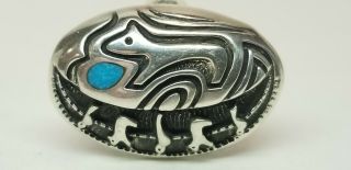 Vintage Native American Navajo Sterling Silver Turquoise Bear Animal Ring S7