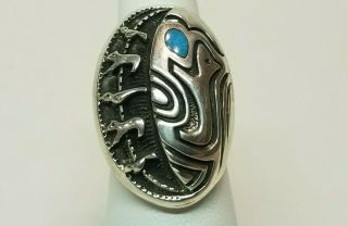 Vintage Native American Navajo Sterling Silver Turquoise Bear Animal Ring s7 2