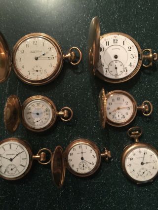 7 Vintage Pocket Watches For Repair Or Parts South Bend Illinois Elgin Hampden