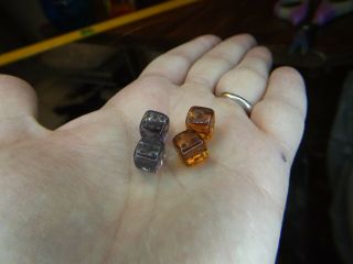 2 pair Vintage Purple and Amber Miniature Glass Dice 2