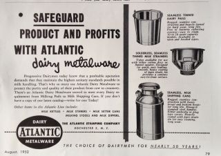1952 Ad (xe13) Atlantic Stamping Co.  Rochester,  Ny.  Dairy Industry Metalware
