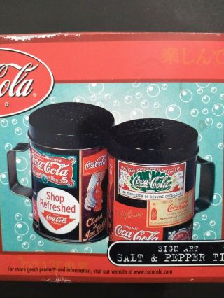 Coca - Cola Coke Salt & And Pepper Shakers Sign Art Tin Set 3 3/4 " X 3 1/2 "
