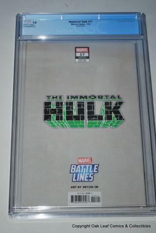Immortal Hulk 17 Marvel Comic Book 2019 CGC 9.  8 NM/MT Battle Lines Variant Cover 3