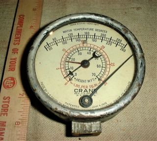 Vintage Antique U.  S.  Gauge Co Boiler 3 Dial Water Temp Crane 1926 3 3/4 "
