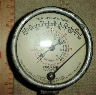 Vintage Antique U.  S.  Gauge Co Boiler 3 dial water temp Crane 1926 3 3/4 