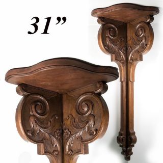 Fabulous Antique 19th C.  French Carved Wood 31 " Corner Shelf,  Corner Table