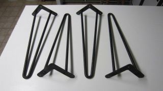 4) Vintage Black Metal Hairpin Furniture Legs,  16 Inch With Brackets (md)