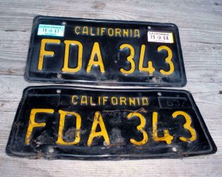 Vintage 1963 California Black & Yellow License Plate Set Matched Pair
