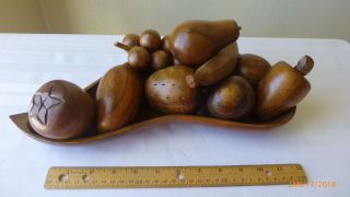 Vintage Leilani Monkey Pod Wood Fruit Tray Hand Crafted Philippines Set Of 10