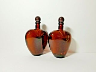 2 Heart Paul Masson Dark Amber Glass Liquor Decanters Large Barware Vintage