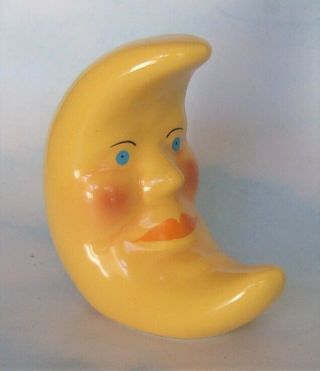 Vintage Yellow Man In The Moon Ceramic Crescent Porcelain Celestial Table Top