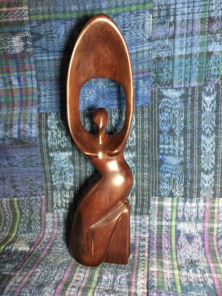 Vintage Hand Carved Wood Wooden African Modern Woman Statue Figure