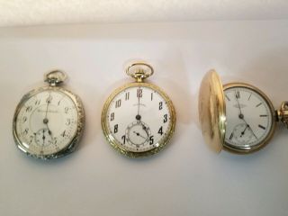 3 14kgf American Pocket Watches 2 12s And 1 6s All Run Hampden Illinois Elgin