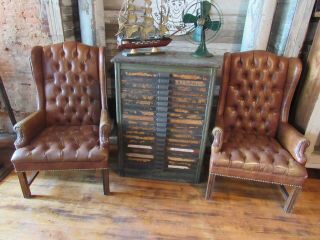 Vintage 2 - Chippendale Brown Wingback Chairs Tufted Button Furniture Not Leather