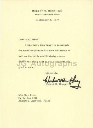 Hubert Humphrey - 38nd U.  S.  Vice President - Signed Letter (tls),  1982