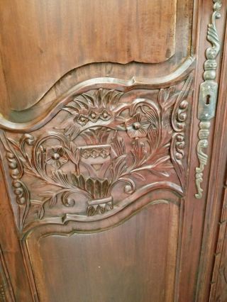 Antique French Armoire Wardrobe Closet Recessed Panels Carved Wood 3