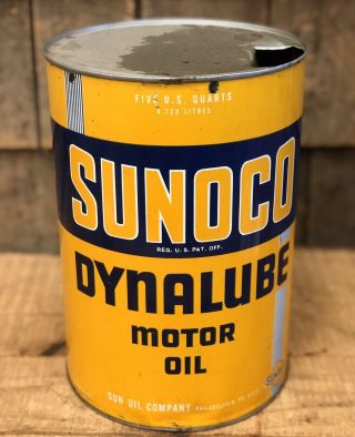 Vintage Sunoco Dynalube Motor Oil Gas Service Station 5 Qt Metal Can Sign