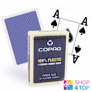 Copag 4 Corner 100 Plastic Poker Playing Cards Casino Deck Jumbo Index Blue