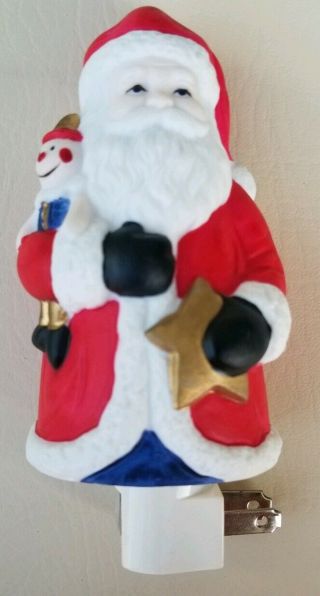 Santa Nightlight Christmas Wall Plug In Porcelain Saint Nick Star Beard Red