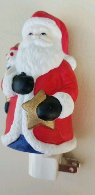 Santa nightlight Christmas wall plug in porcelain Saint Nick star beard red 2