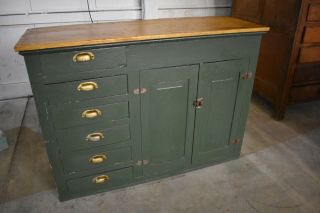 Antique Green Painted Cabinet Dining Buffet Server Living Room Country Farmhouse