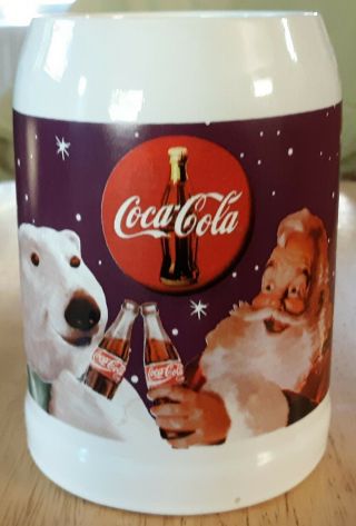 Vintage Large Coca Cola Santa Claus Polar Bear Christmas Collectible Mug Stein